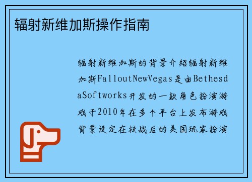 辐射新维加斯操作指南